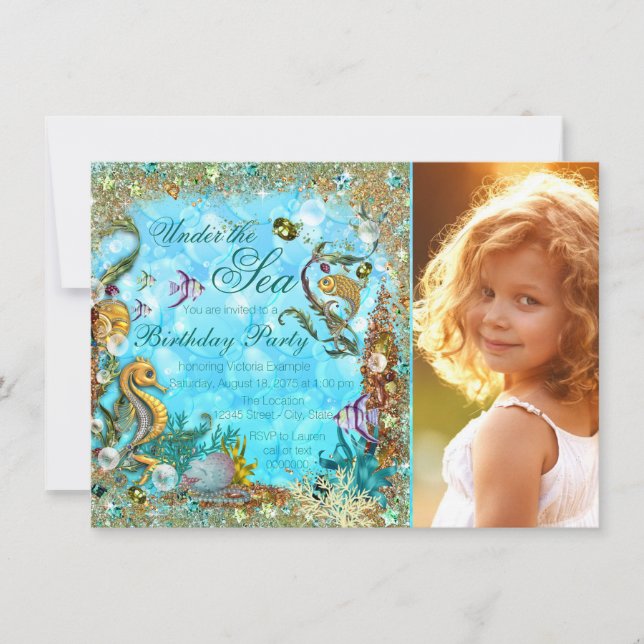 Invitation Fête d'anniversaire photo sous la mer (Devant)