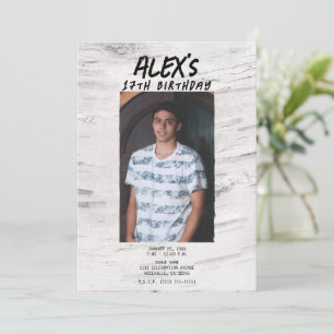 Invitation Fête d'anniversaire photo tendance en bouleau blan