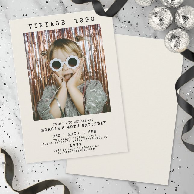 Invitation Fête d'anniversaire photo vintage (Vintage Photo Birthday Party Invitation )