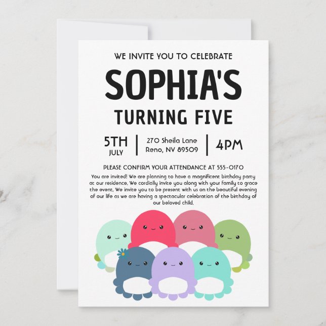 Invitation Fête d'anniversaire Pieuvre Squishmallow (Devant)