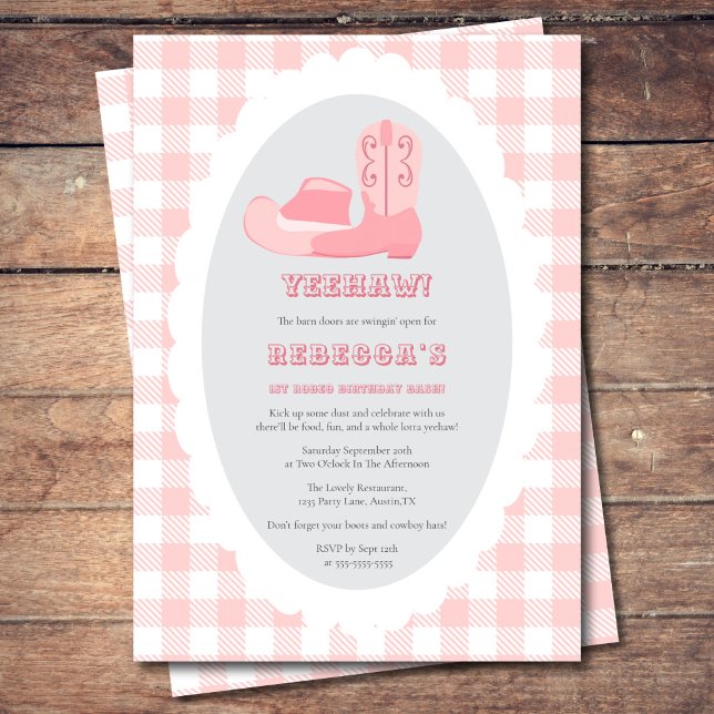 Invitation Fête d'anniversaire Pink 1st Rodeo  (Créateur téléchargé)