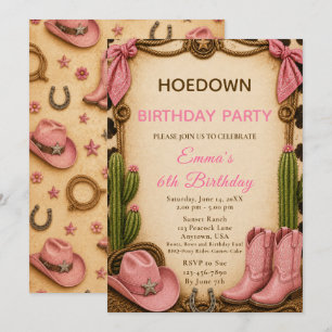 Invitation Fête d'anniversaire Pink Cowgirl Hoedown