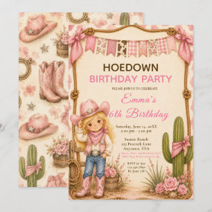 Invitation Fête d'anniversaire Pink Cowgirl Hoedown