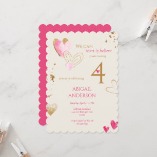 Invitation Fête d'anniversaire Pink & Cream Heart-ly Believe