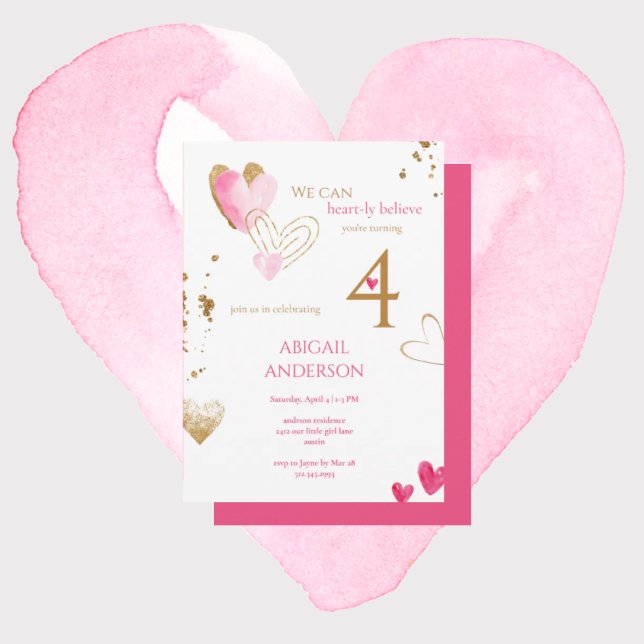 Invitation Fête d'anniversaire Pink Heart-ly Believe (Créateur téléchargé)