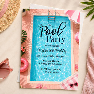 Invitation Fête d'anniversaire Pink Pool Party Fête de nata