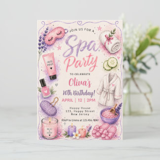 Invitation Fête d'anniversaire Pink Spa Pamper 