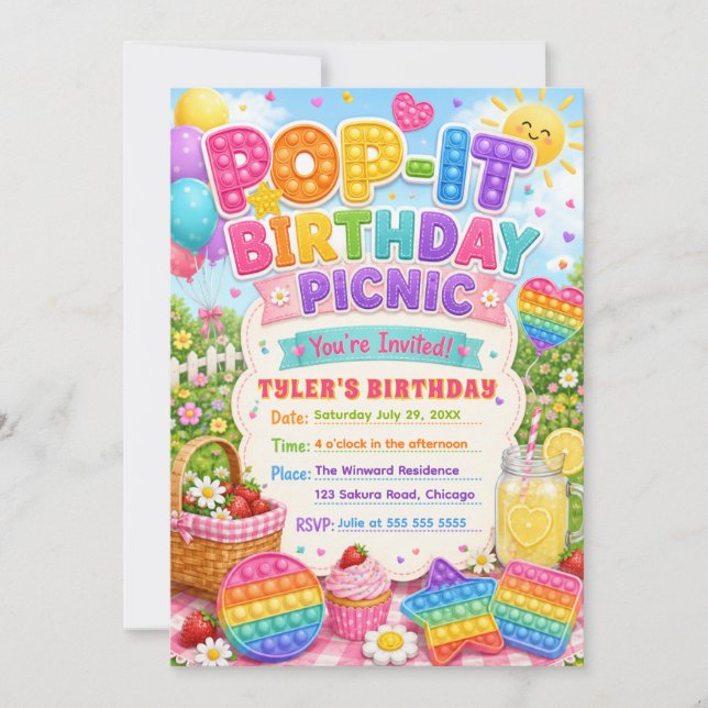 Invitation Fête d'anniversaire Pique-Nique Pop-It (Devant)