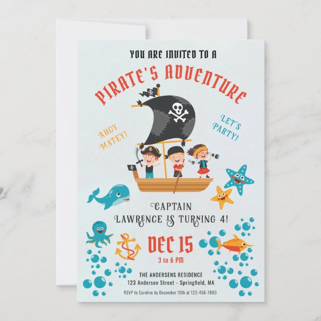 Invitation Fête d'anniversaire pirate (Devant)