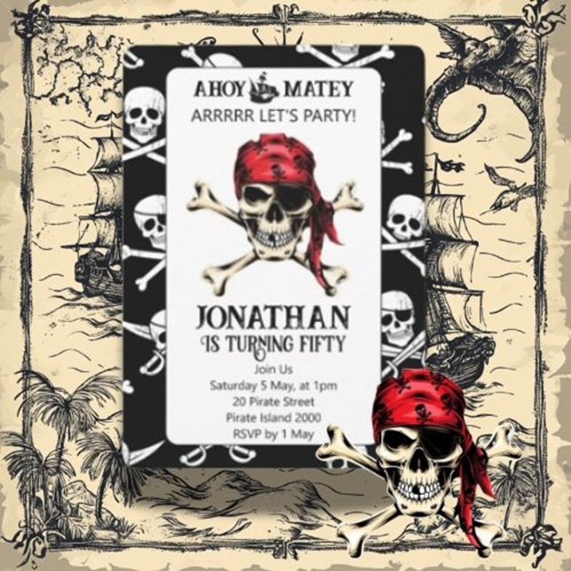 Invitation fête d'anniversaire pirate aquarelle (We're here to make sure your party is nothing short of spectacular! Party like a pirate,)