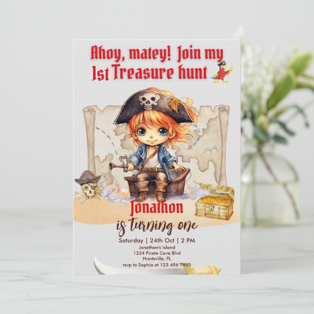Invitation Fête d'anniversaire pirate pour garçons  1ère chas (Debout devant)