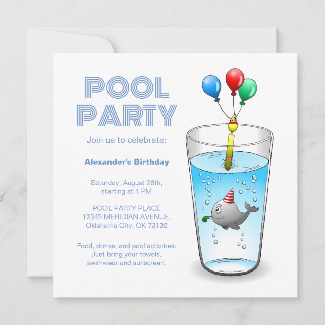 Invitation Fête d'anniversaire Piscine (Devant)