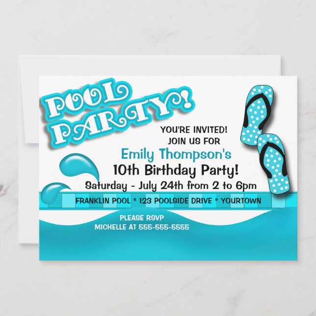Invitation Fête d'anniversaire piscine (Devant)