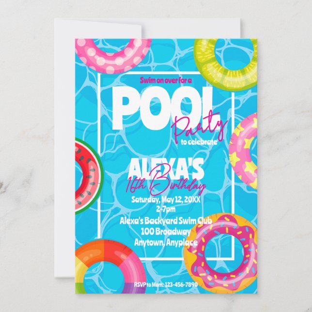 Invitation Fête d'anniversaire piscine (Devant)