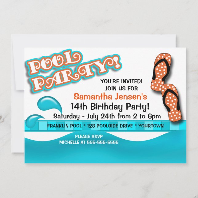 Invitation Fête d'anniversaire Piscine (Devant)