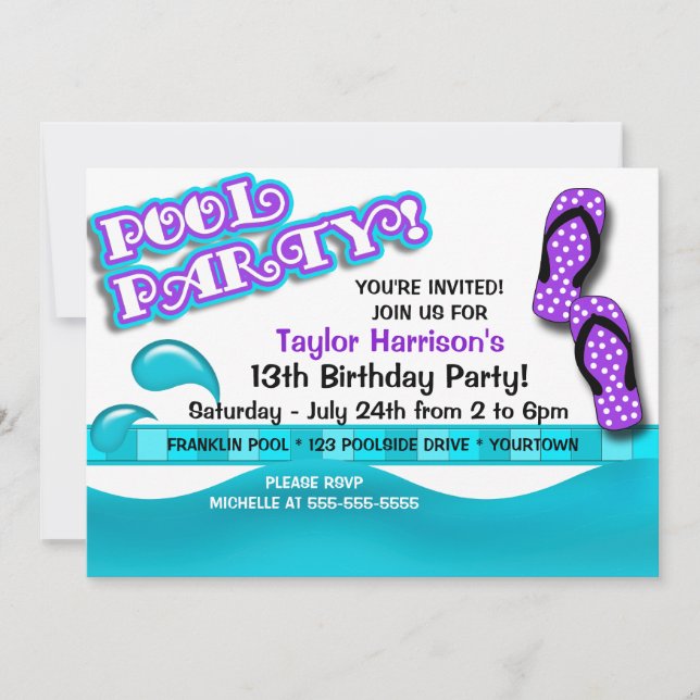 Invitation Fête d'anniversaire Piscine (Devant)