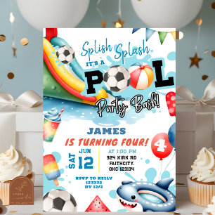 Invitation Fête d'anniversaire Piscine Balle de Football 