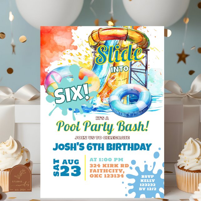 Invitation Fête d'anniversaire Piscine Bash Toboggan (Créateur téléchargé)