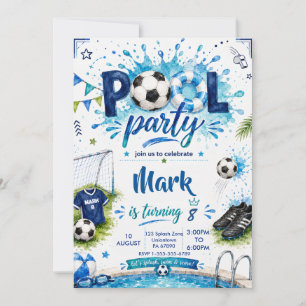 Invitation  Fête d'anniversaire Piscine Concours de Football