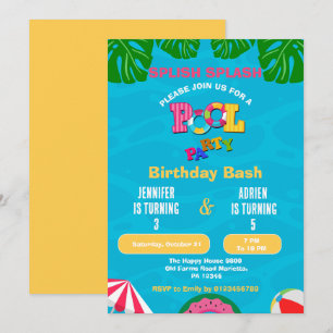 Invitation Fête d'anniversaire piscine éclaboussures
