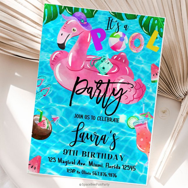 Invitation Fête d'anniversaire Piscine Fête de mer Tropicale (Pool Party Birthday Sea party Tropical birthday invitation )