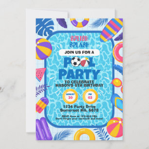 Invitation Fête d'anniversaire Piscine Foot