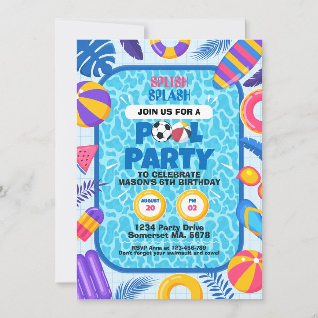 Invitation Fête d'anniversaire Piscine Foot (Devant)