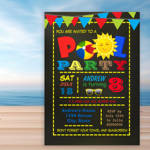 Invitation Fête d'anniversaire Piscine pour Enfants