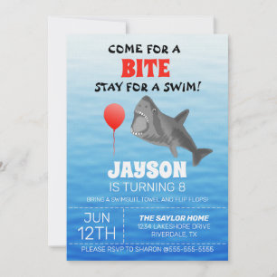 Invitation Fête d'anniversaire piscine requin