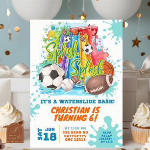 Invitation Fête d'anniversaire piscine toboggan aquatique Spo