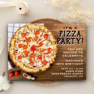 Invitation Fête d'anniversaire Pizza Bois Rustique
