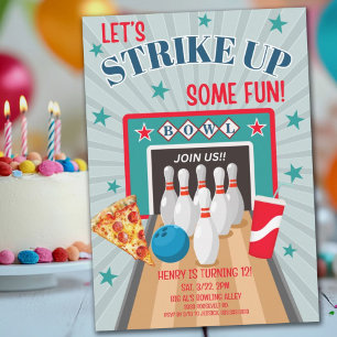 Invitation Fête d'anniversaire Pizza Bowling