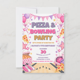 Invitation Fête d'anniversaire Pizza & Bowling Fille qui fête