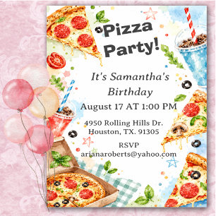 Invitation Fête d'anniversaire pizza colorée amusante 