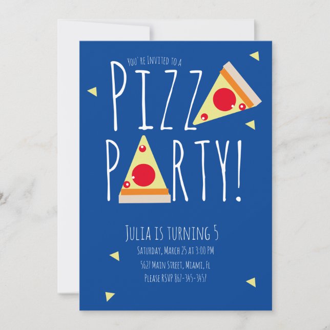 Invitation Fête d'anniversaire Pizza en Gras Restaurant Bleu  (Devant)