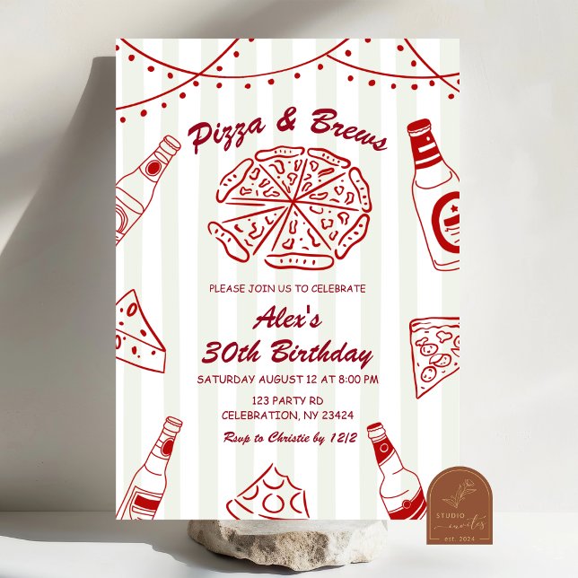 Invitation Fête d'anniversaire Pizza et Breuvages Dessinés à  (Créateur téléchargé)