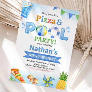 Invitation Fête d'anniversaire Pizza et Piscine