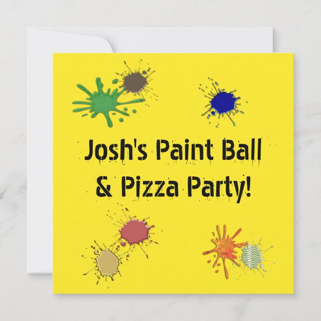 Invitation Fête d'anniversaire pizza peinture balle garçons (Devant)