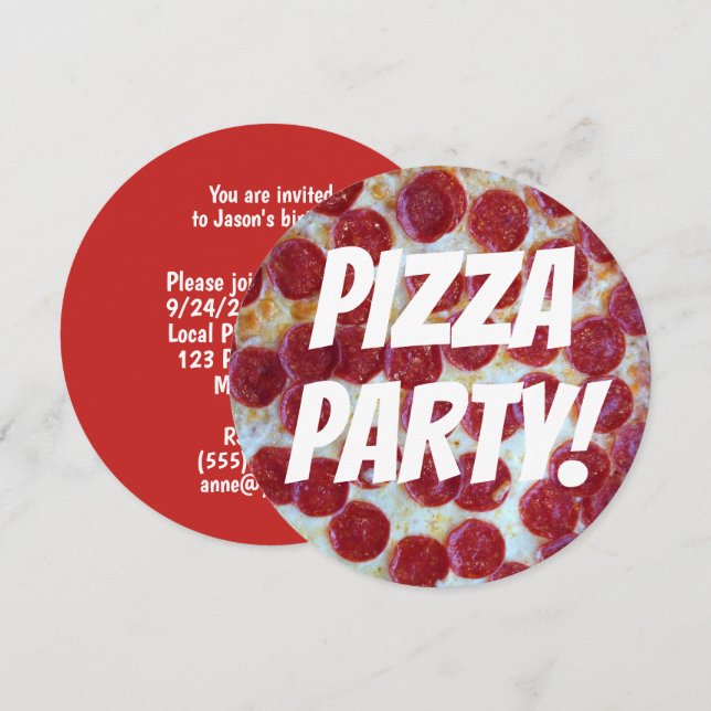 Invitation Fête d'anniversaire Pizza Photo Pepperoni (Devant / Derrière)