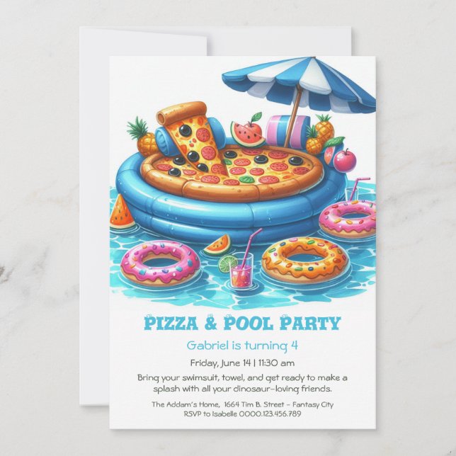 Invitation Fête d'anniversaire Pizza & Piscine – Création des (Devant)