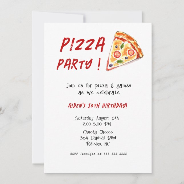 Invitation Fête d'anniversaire PIZZA pour enfants (Devant)