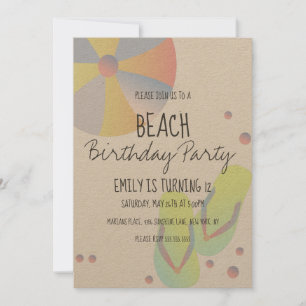 Invitation Fête d'anniversaire plage Piscine Tongs Sable