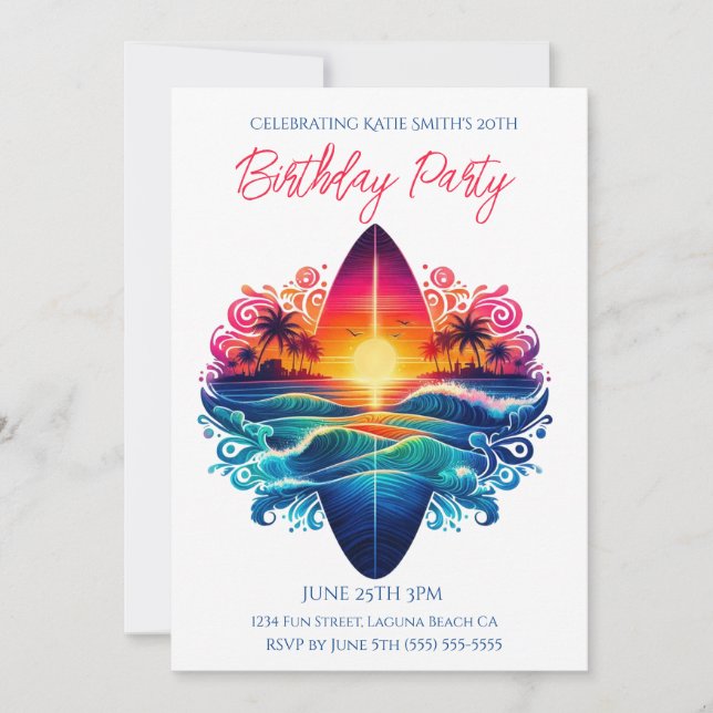 Invitation Fête d'anniversaire - Planches de surf enroulées a (Devant)
