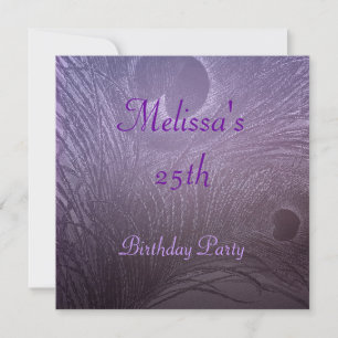 Invitation Fête d'anniversaire plume de paon violet lavande