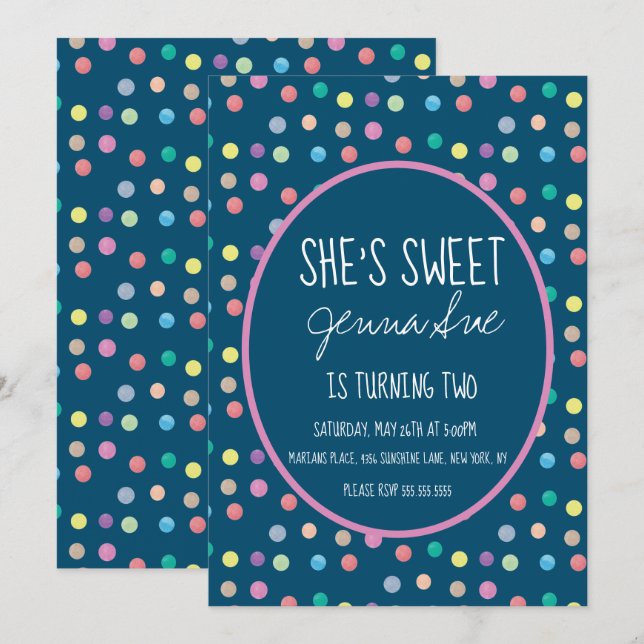 Invitation Fête d'anniversaire points d'aquarelle rose (Devant / Derrière)