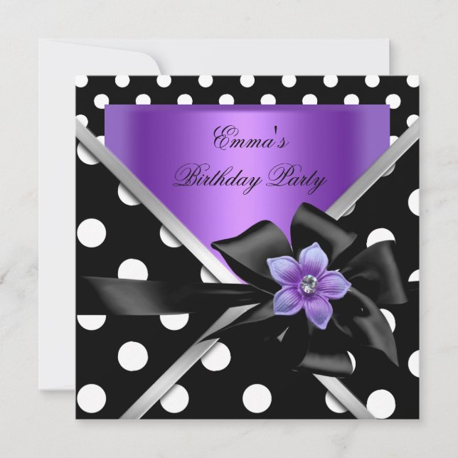 Invitation Fête d'anniversaire points noirs violets (Devant)
