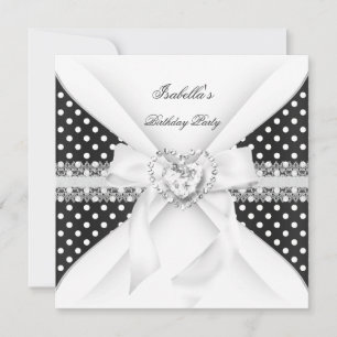 Invitation Fête d'anniversaire pois noir blanc diamant