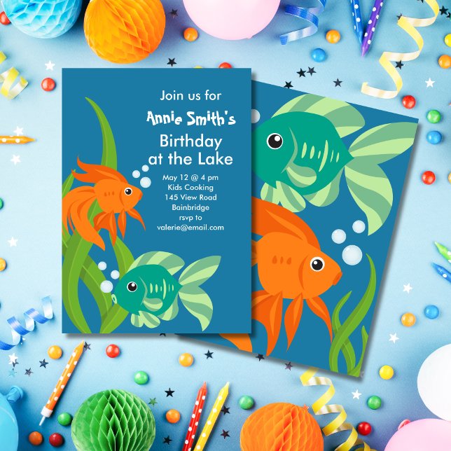 Invitation Fête d'anniversaire poissonneuse au bord du lac (Créateur téléchargé)