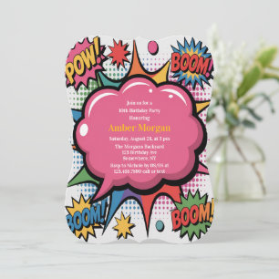 Invitation Fête d'anniversaire Pop Art colorée pour filles en