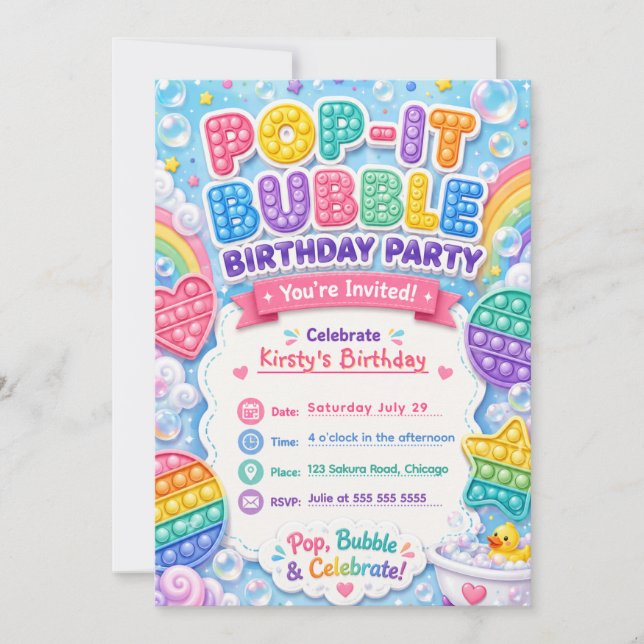 Invitation Fête d'anniversaire Pop It Bubble (Devant)